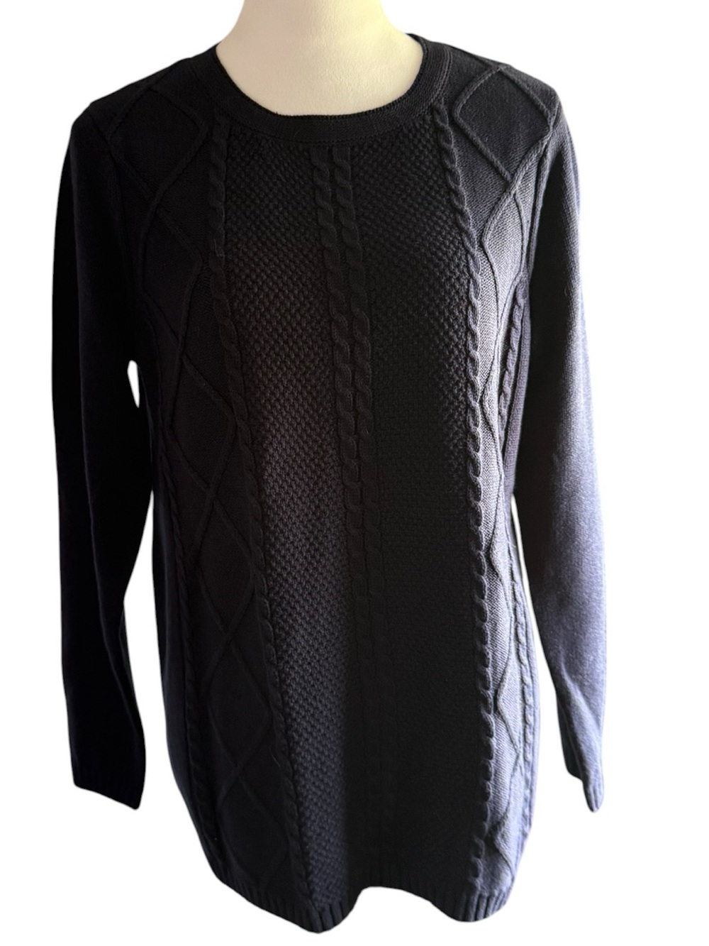 Martha Stewart Navy Blue Cable-Pattern Crewneck Sweater